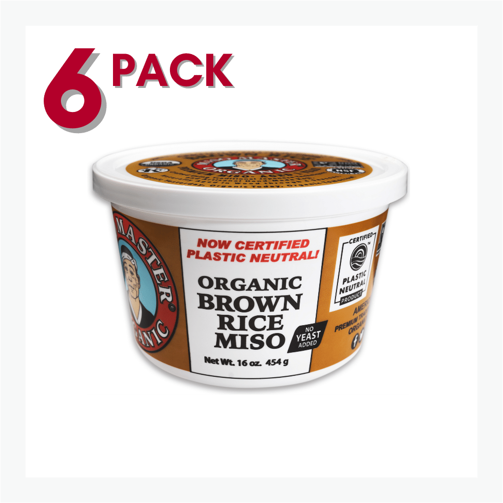 MISO, MISO PASTE, ORGANIC MISO, BROWN RICE MISO PASTE, USDA ORGANIC, KOSHER, VEGAN, NON GMO, NSF GLUTEN-FREE, PLASTIC NEUTRAL, MISO MASTER HANDCRAFTED MISO PASTE, WHOLESALE 16 OZ 6PACK