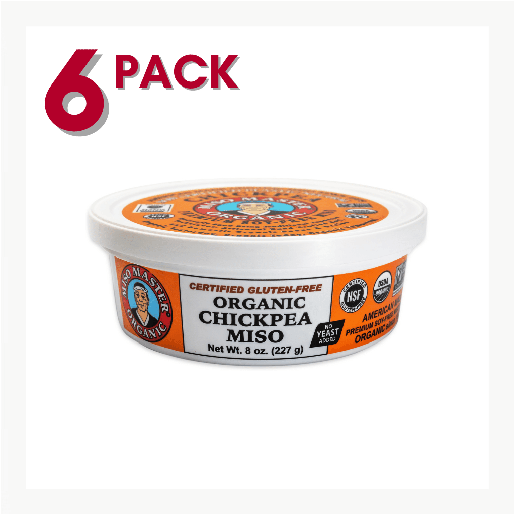 MISO, MISO PASTE, ORGANIC MISO, CHICKPEA MISO PASTE, USDA ORGANIC, VEGAN, SOY-FREE, NSF GLUTEN FREE, KOSHER, NON-GMO, PLASTIC NEUTRAL, MISO MASTER HANDCRAFTED ORGANIC MISO, WHOLESALE 8 OZ 6 PACK