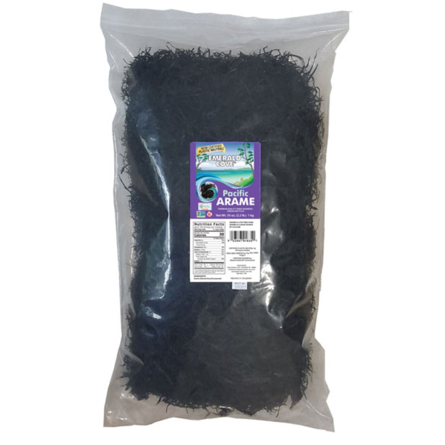 ARAME, DRIED, EDIBLE SEAWEED, SEA VEGETABLES, KOSHER, NON-GMO, VEGAN, PLASTIC NEUTRAL, EMERALD COVE SEAWEED BRAND, WHOLESALE, 35 OZ BAG