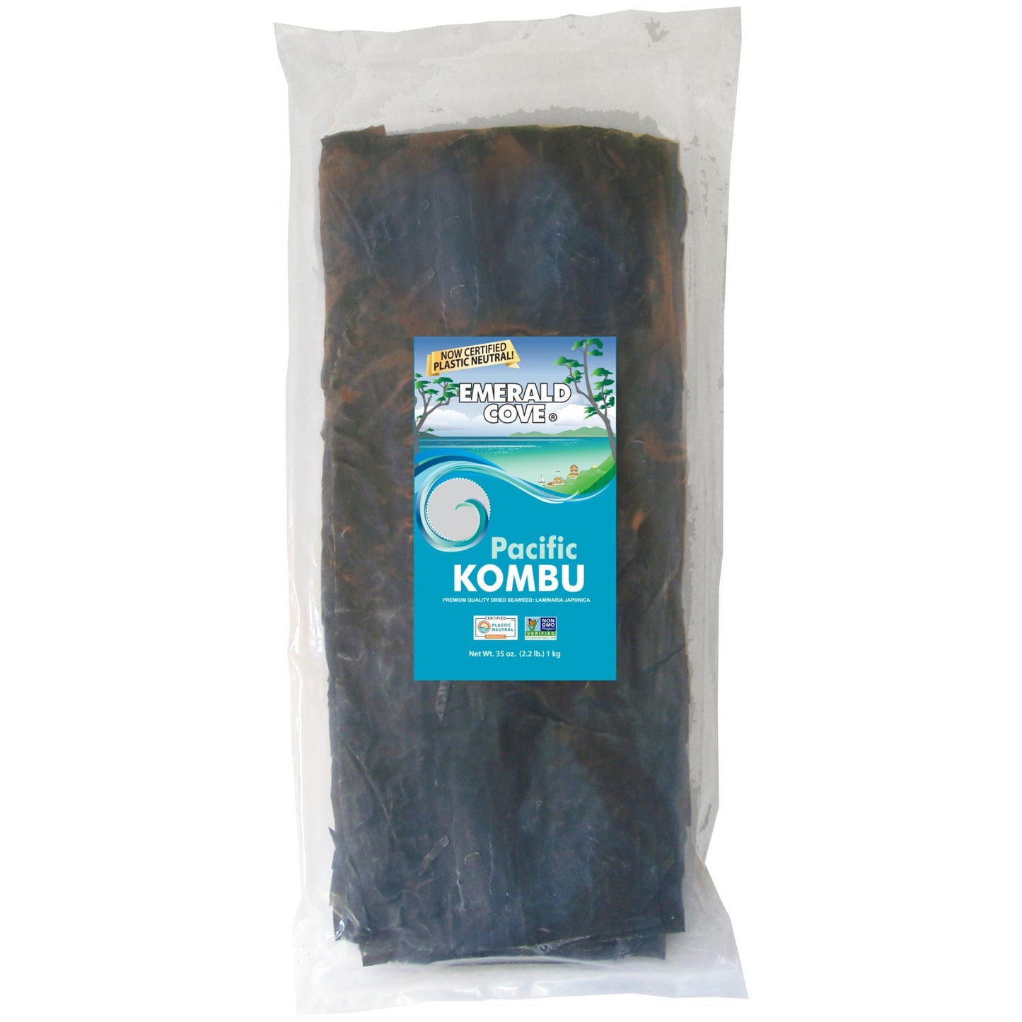 KOMBU, DRIED, EDIBLE SEAWEED, SEA VEGETABLES, NON-GMO, VEGAN, PLASTIC NEUTRAL, EMERALD COVE SEAWEED BRAND, WHOLESALE, 35 OZ BAG