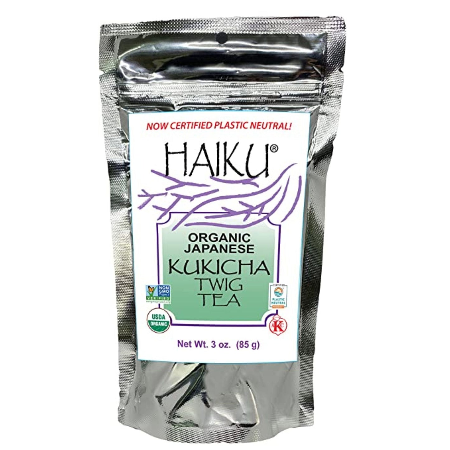 KUKICHA TWIG TEA, LOOSE TEA, USDA ORGANIC, KOSHER, NON-GMO, VEGAN, PLASTIC NEUTRAL, HAIKU ORGANIC JAPANESE TEAS BRAND, WHOLESALE, 6 PACK 3 OZ BAGS