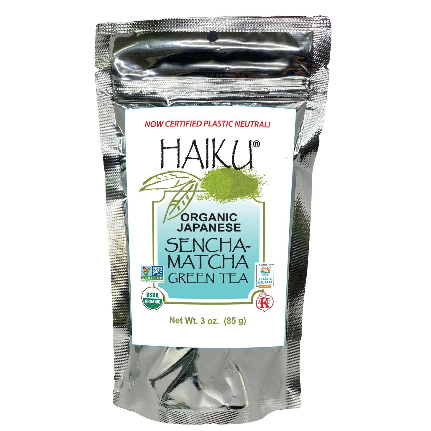 SENCHA MATCHA TEA, LOOSE TEA, USDA ORGANIC, KOSHER, NON-GMO, VEGAN, PLASTIC NEUTRAL, HAIKU ORGANIC JAPANESE TEAS BRAND, WHOLESALE, 6 PACK 3OZ BAGS