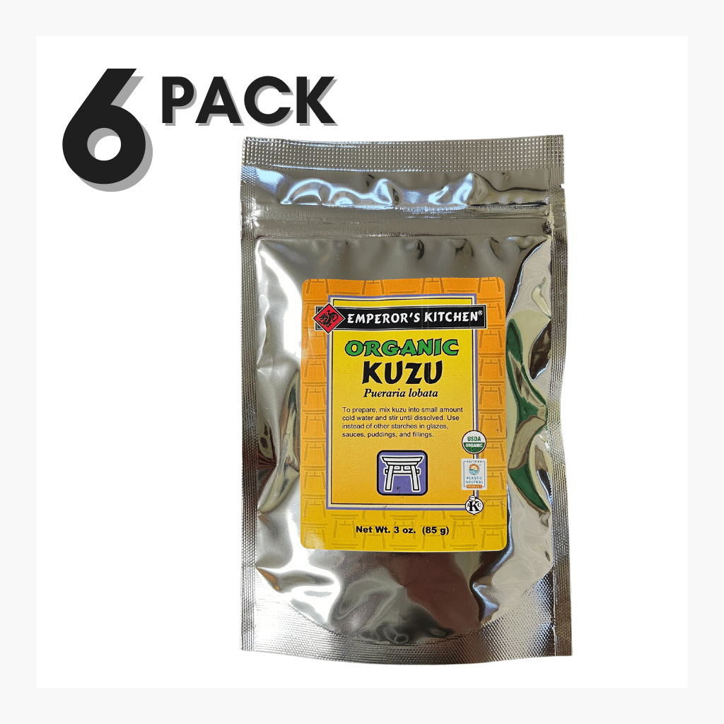 Kuzu, (JAPANESE ARROWROOT), usda organic, starch cooking powder, substitute for arrowroot or cornstarch, kosher, plastic neutral, emperors kitchen brand, (SHOWING IMAGE OF 3 OZ FOIL BAG)