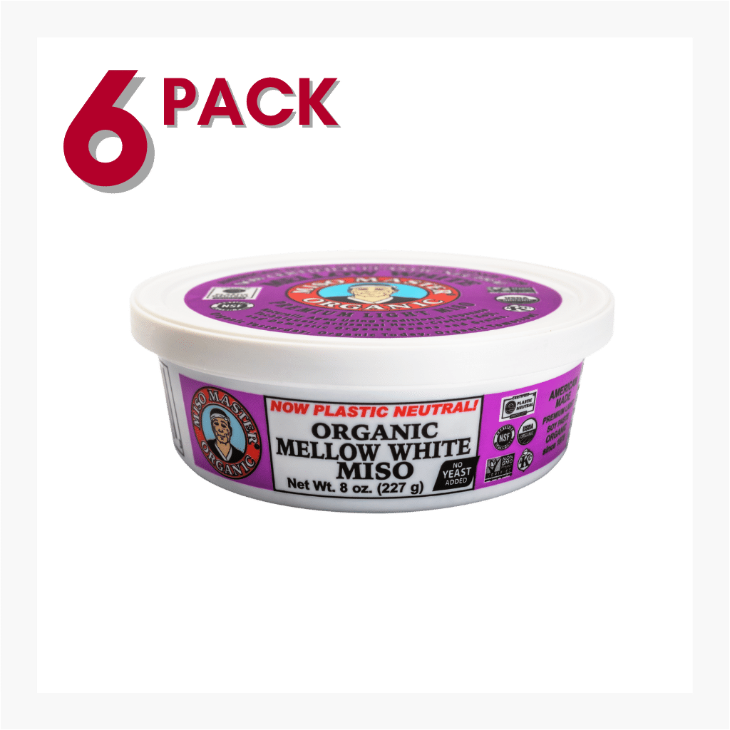 MISO, MISO PASTE, ORGANIC MISO, WHITE MISO, MELLOW WHITE MISO PASTE, USDA ORGANIC, NON-GMO, NSF GLUTEN-FREE, KOSHER, VEGAN, PLASTIC NEUTRAL, MISO MASTER HANDCRAFTED ORGANIC MISO PASTE, WHOLESALE 8 OZ 6 PACK