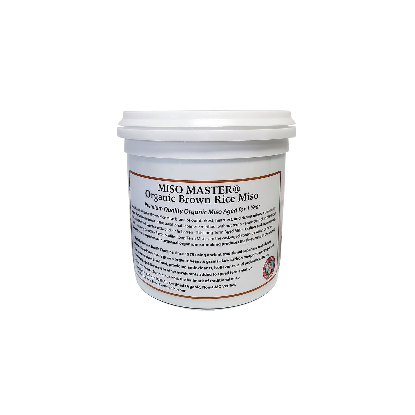 MISO, MISO PASTE, ORGANIC MISO, BROWN RICE MISO PASTE, USDA ORGANIC, KOSHER, VEGAN, NON GMO, NSF GLUTEN-FREE, PLASTIC NEUTRAL, MISO MASTER HANDCRAFTED MISO PASTE, WHOLESALE 4 LB 3 PACK