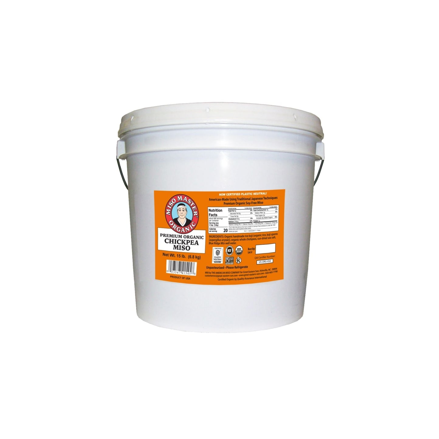 MISO, MISO PASTE, ORGANIC MISO, CHICKPEA MISO, ORGANIC MISO, KOSHER MISO, GLUTEN FREE MISO, SOY FREE MISO, MISO MASTER ORGANIC CHICKPEA MISO PASTE 15 lb BUCKET - WHOLESALE