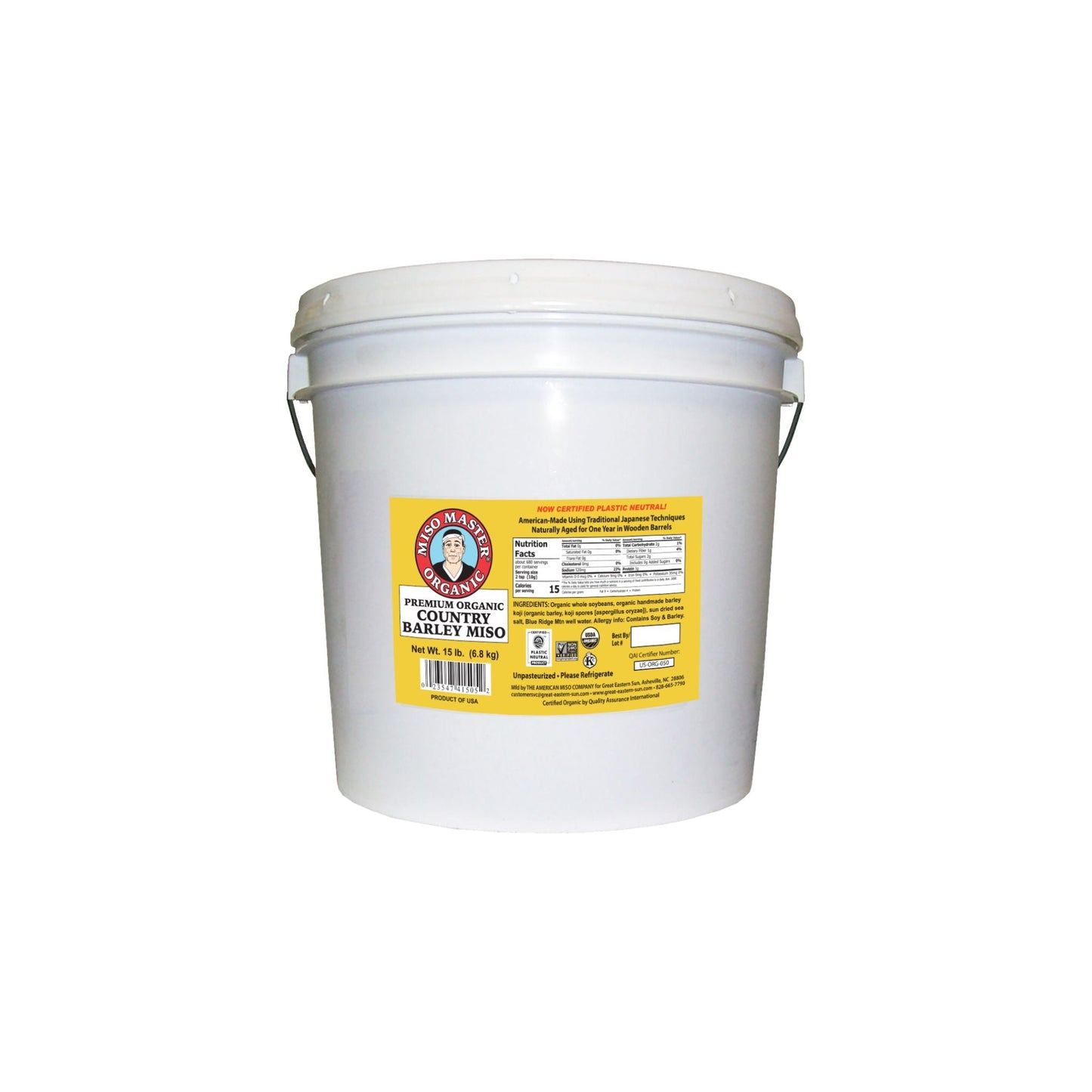 BARLEY MISO PASTE, USDA ORGANIC, KOSHER, VEGAN, NON GMO, PLASTIC NEUTRAL, MISO MASTER HANDCRAFTED MISO PASTE, WHOLESALE 15 LB BUCKET