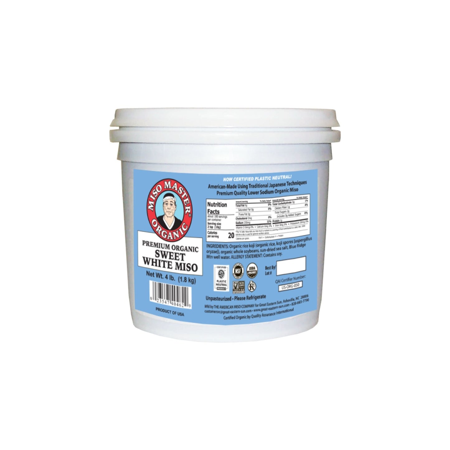 MISO, MISO PASTE, ORGANIC MISO, WHITE MISO, SWEET WHITE MISO PASTE, USDA ORGANIC, KOSHER, VEGAN, NON-GMO, NSF GLUTEN FREE, LOW SODIUM, PLASTIC NEUTRAL, MISO MASTER HANDCRAFTED MISO PASTE, WHOLESALE 4 LB BUCKET - 3 PACK