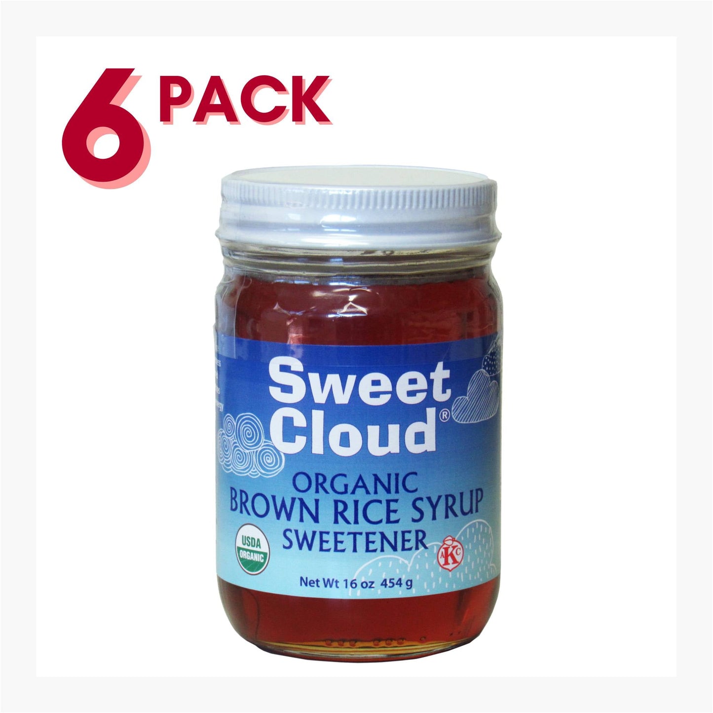 BROWN RICE SYRUP, USDA ORGANIC, KOSHER, VEGAN, SWEET CLOUD BRAND, WHOLESALE, 6 PACK 16OZ JARS