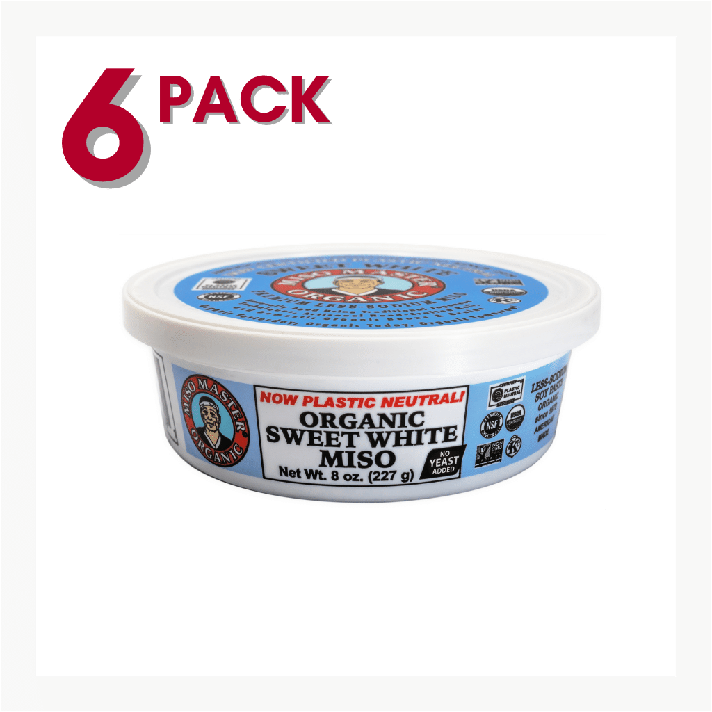 MISO, MISO PASTE, ORGANIC MISO, WHITE MISO, SWEET WHITE MISO PASTE, USDA ORGANIC, KOSHER, VEGAN, NON-GMO, NSF GLUTEN FREE, LOW SODIUM, PLASTIC NEUTRAL, MISO MASTER HANDCRAFTED MISO PASTE, WHOLESALE 8 OZ 6 PACK