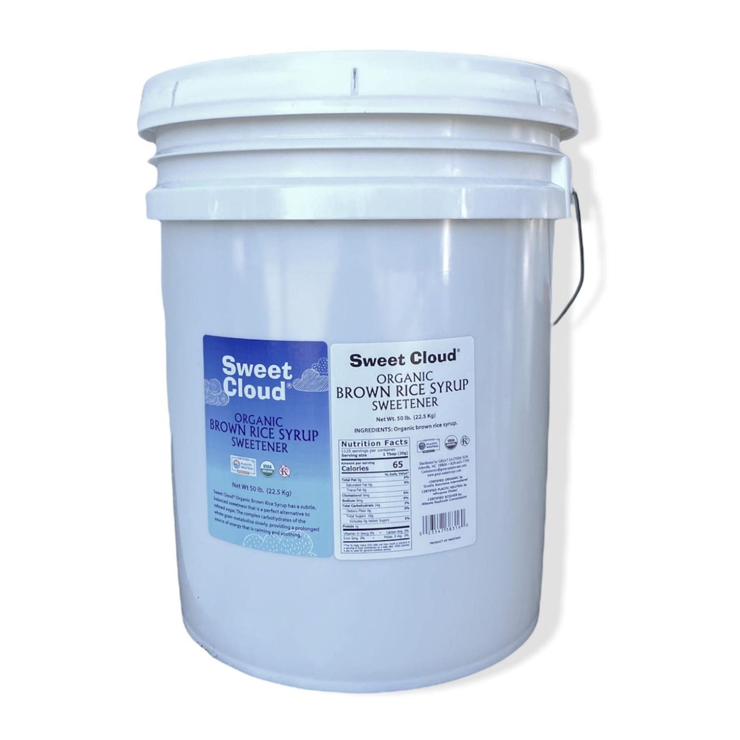 BROWN RICE SYRUP, USDA ORGANIC, KOSHER, VEGAN, PLASTIC NEUTRAL, SWEET CLOUD SWEETENERS BRAND, WHOLESALE, 50 LB BUCKET