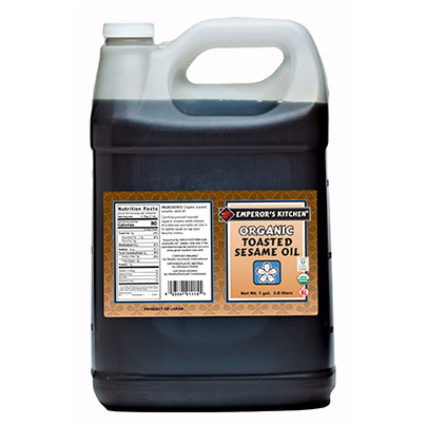 SESAME OIL, TOASTED SESAME OIL, USDA ORGANIC, KOSHER, VEGAN, PLASTIC NEUTRAL, EMPERORS KITCHEN BRAND, WHOLESALE, 1 GALLON JUG