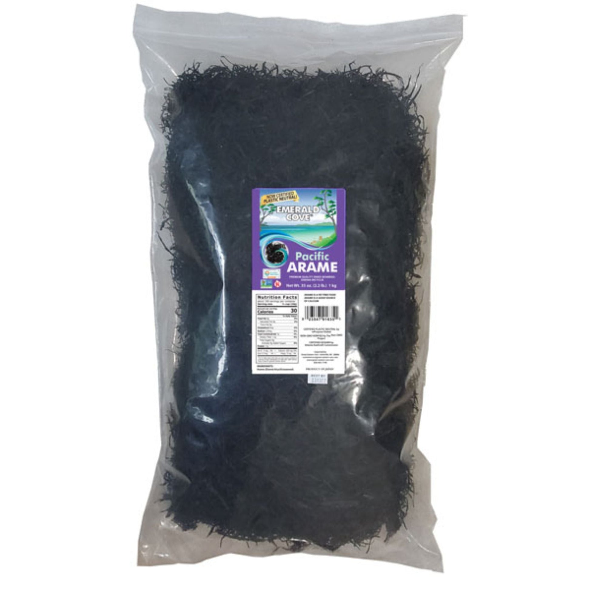 ARAME, DRIED, EDIBLE SEAWEED, SEA VEGETABLES, KOSHER, NON-GMO, VEGAN, PLASTIC NEUTRAL, EMERALD COVE SEAWEED BRAND, WHOLESALE, 35 OZ BAG