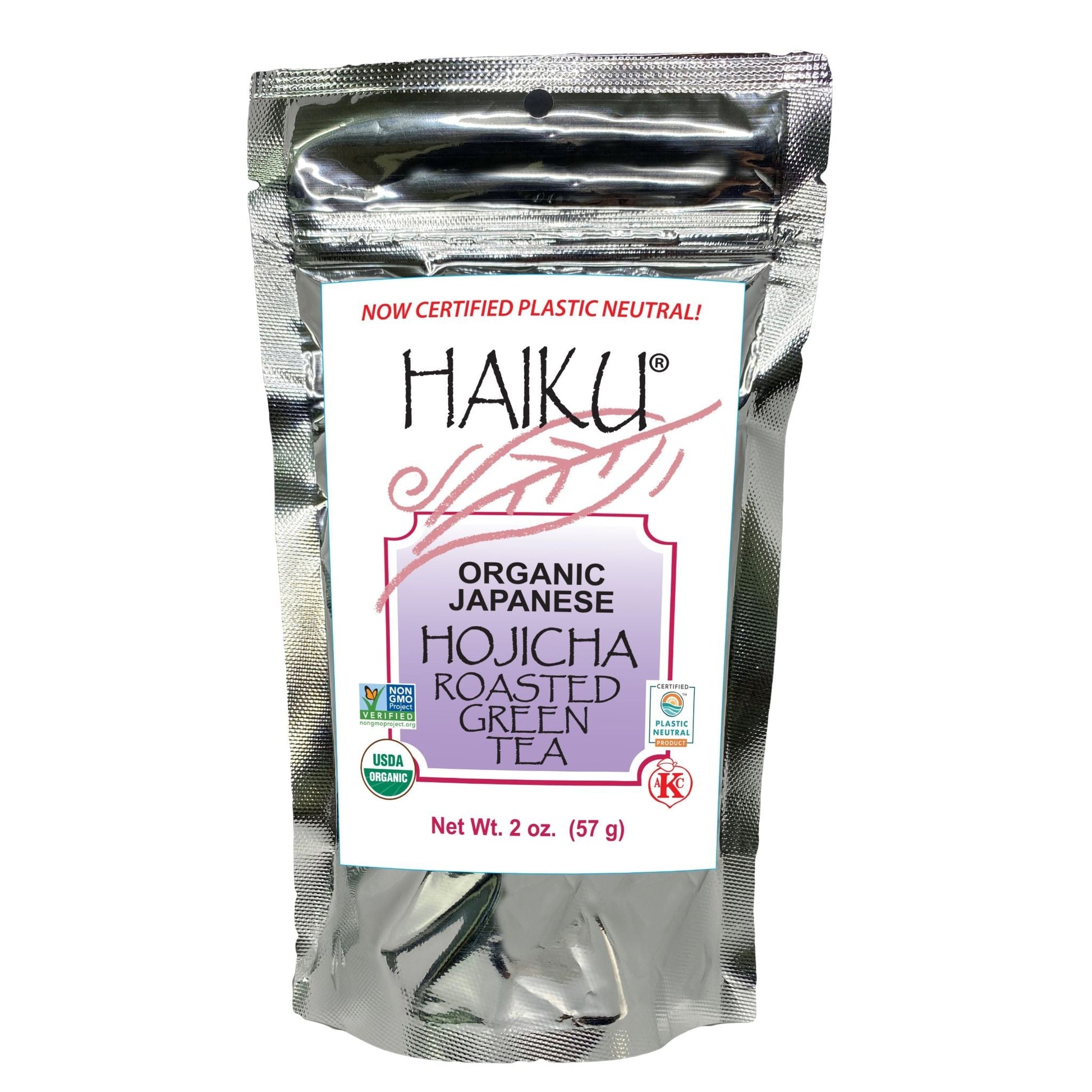 HOJICHA ROASTED GREEN TEA, LOOSE TEA, USDA ORGANIC, NON-GMO, KOSHER, VEGAN, PLASTIC NEUTRAL, HAIKU ORGANIC JAPANESE TEAS BRAND, WHOLESALE, 6 PACK 2 OZ BAGS