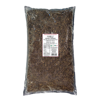 HOJICHA ROASTED GREEN TEA, LOOSE TEA, USDA ORGANIC, NON-GMO, KOSHER, VEGAN, PLASTIC NEUTRAL, HAIKU ORGANIC JAPANESE TEAS BRAND, WHOLESALE, 5.5 LB BAG