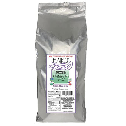 KUKICHA TWIG TEA, LOOSE TEA, USDA ORGANIC, KOSHER, NON-GMO, VEGAN, PLASTIC NEUTRAL, HAIKU ORGANIC JAPANESE TEAS BRAND, WHOLESALE, 35 OZ BAG