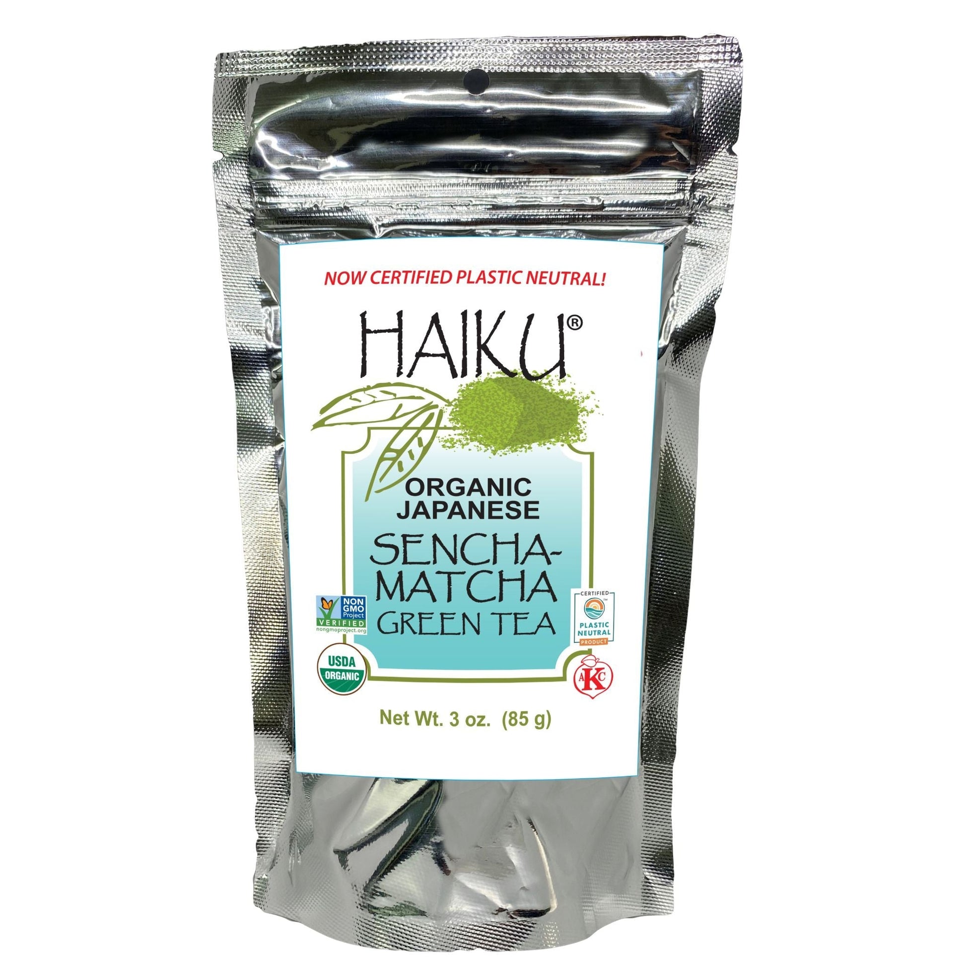 SENCHA MATCHA TEA, LOOSE TEA, USDA ORGANIC, KOSHER, NON-GMO, VEGAN, PLASTIC NEUTRAL, HAIKU ORGANIC JAPANESE TEAS BRAND, WHOLESALE, 6 PACK 3OZ BAGS