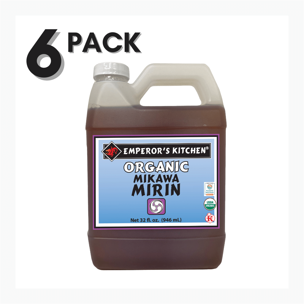 MIRIN, SWEET RICE COOKING WINE, ORGANIC MIRIN, VEGAN, PLASTIC NEUTRAL, EMPERORS KITCHEN ASIAN PANTRY, WHOLESALE 32 OZ JUG 6 PACK (SHOWN IN 32 OZ JUG)