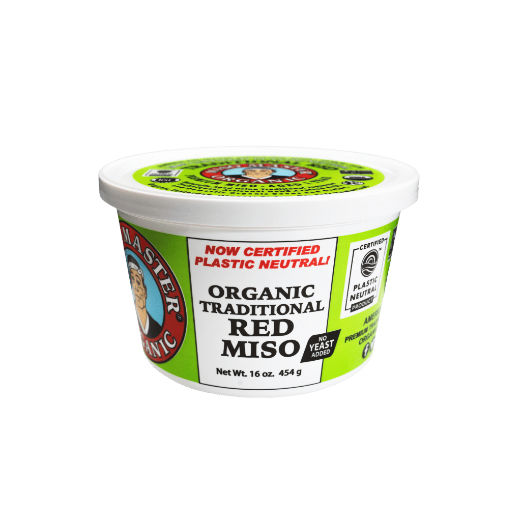 MISO, MISO PASTE, ORGANIC MISO, RED MISO PASTE, USDA ORGANIC, KOSHER, VEGAN, NON-GMO, NSF GLUTEN FREE, PLASTIC NEUTRAL, MISO MASTER HANDCRAFTED MISO PASTE, WHOLESALE 16 OZ 6 PACK