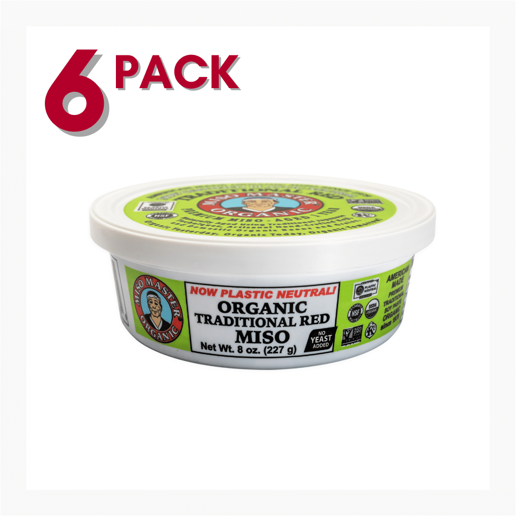 MISO, MISO PASTE, ORGANIC MISO, RED MISO PASTE, USDA ORGANIC, KOSHER, VEGAN, NON-GMO, NSF GLUTEN FREE, PLASTIC NEUTRAL, MISO MASTER HANDCRAFTED MISO PASTE, WHOLESALE 8OZ 6PACK