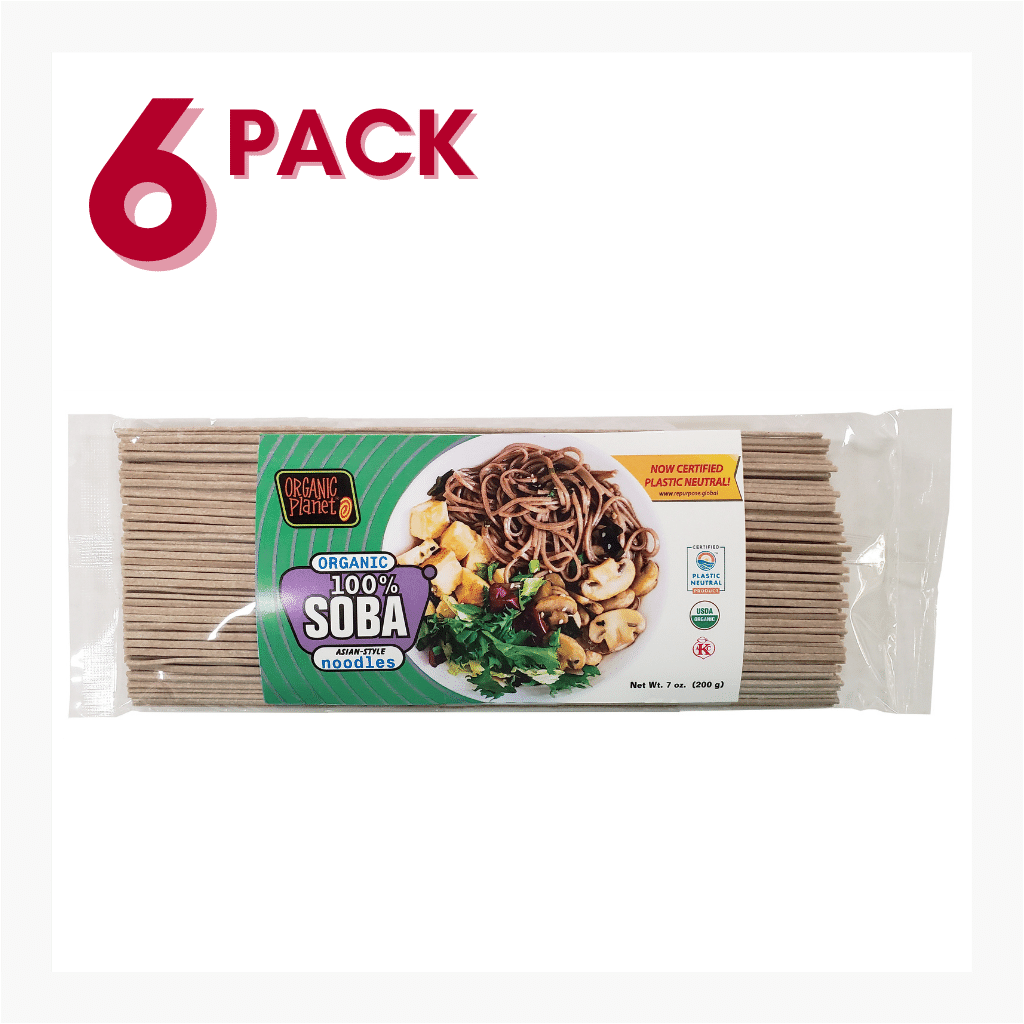 SOBA NOODLES_USDA ORGANIC_PURE BUCK WHEAT_KOSHER_VEGAN_PLASTIC NEUTRAL, ORGANIC PLANET ASIAN-STYLE NOODLES_WHOLESALE, 7OZ BAG-6PACK