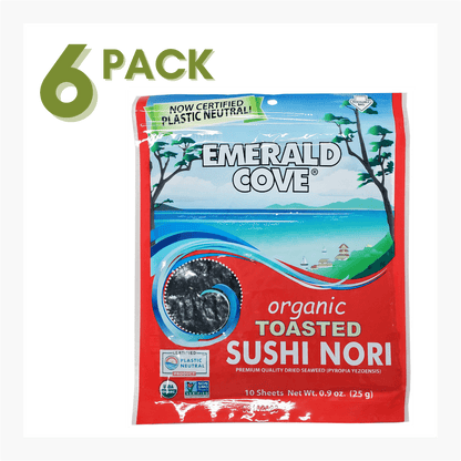 NORI, ORGANIC, TOASTED SUSHI NORI, SEAWEED, EMERALD COVE WHOLESALE, DRIED EDIBLE SEAWEED, 10 SHEETS - 6 PACK