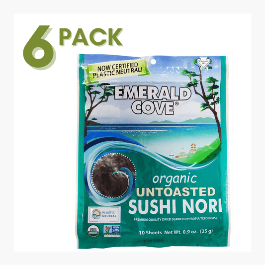 NORI, UNTOASTED SUSHI NORI, EMERALD COVE WHOLESALE, DRIED EDIBLE SEAWEED, 10 SHEETS - 6 PACK