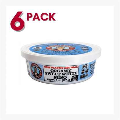 MISO, MISO PASTE, ORGANIC MISO, WHITE MISO, SWEET WHITE MISO PASTE, USDA ORGANIC, KOSHER, VEGAN, NON-GMO, NSF GLUTEN FREE, LOW SODIUM, PLASTIC NEUTRAL, MISO MASTER HANDCRAFTED MISO PASTE, WHOLESALE 8 OZ 6 PACK